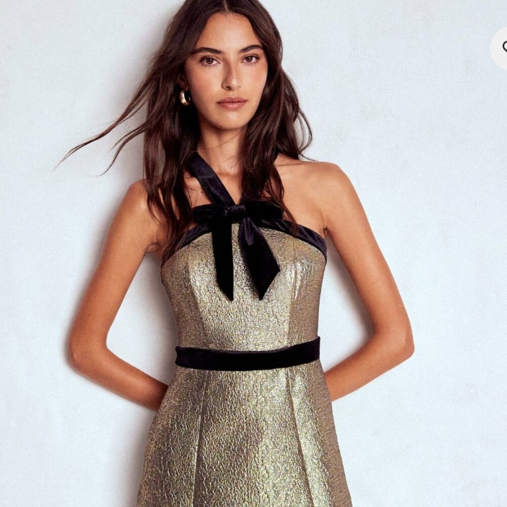 Boden Halter Fit Gold Dress